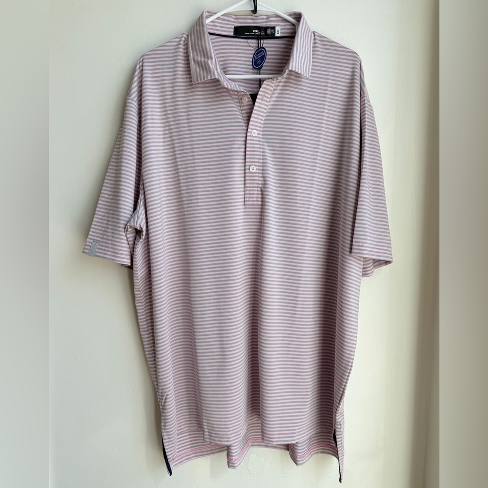 RLX Ralph Lauren Performance Golf Pink/ Gray  Striped Polo Men's  Size XXL  New